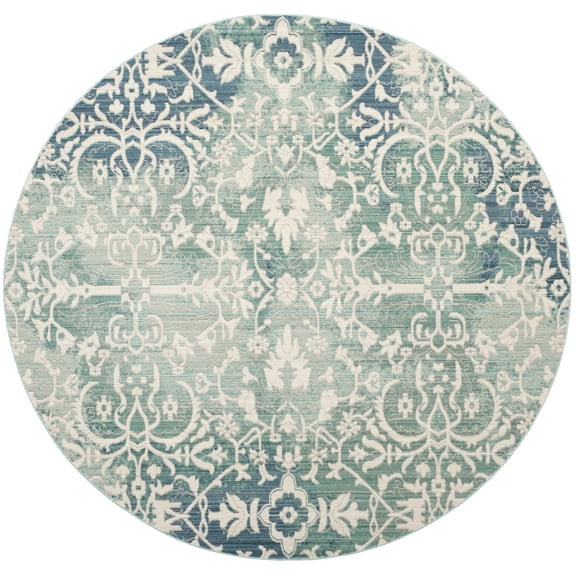 SAFAVIEH Mystique Hayleigh Floral Polyester Area Rug, Blue/Ivory, 6'7" x 6'7" Round