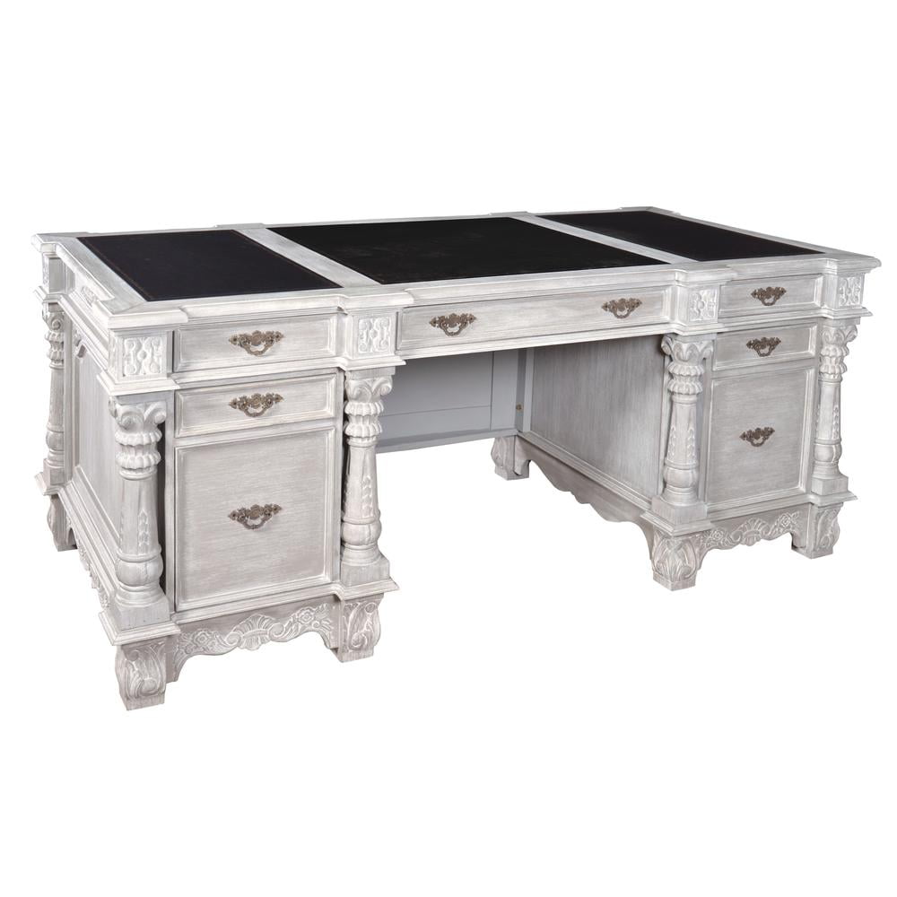 Mystique Gray Mahogany Executive Desk with Drawers and Filing Cabinet