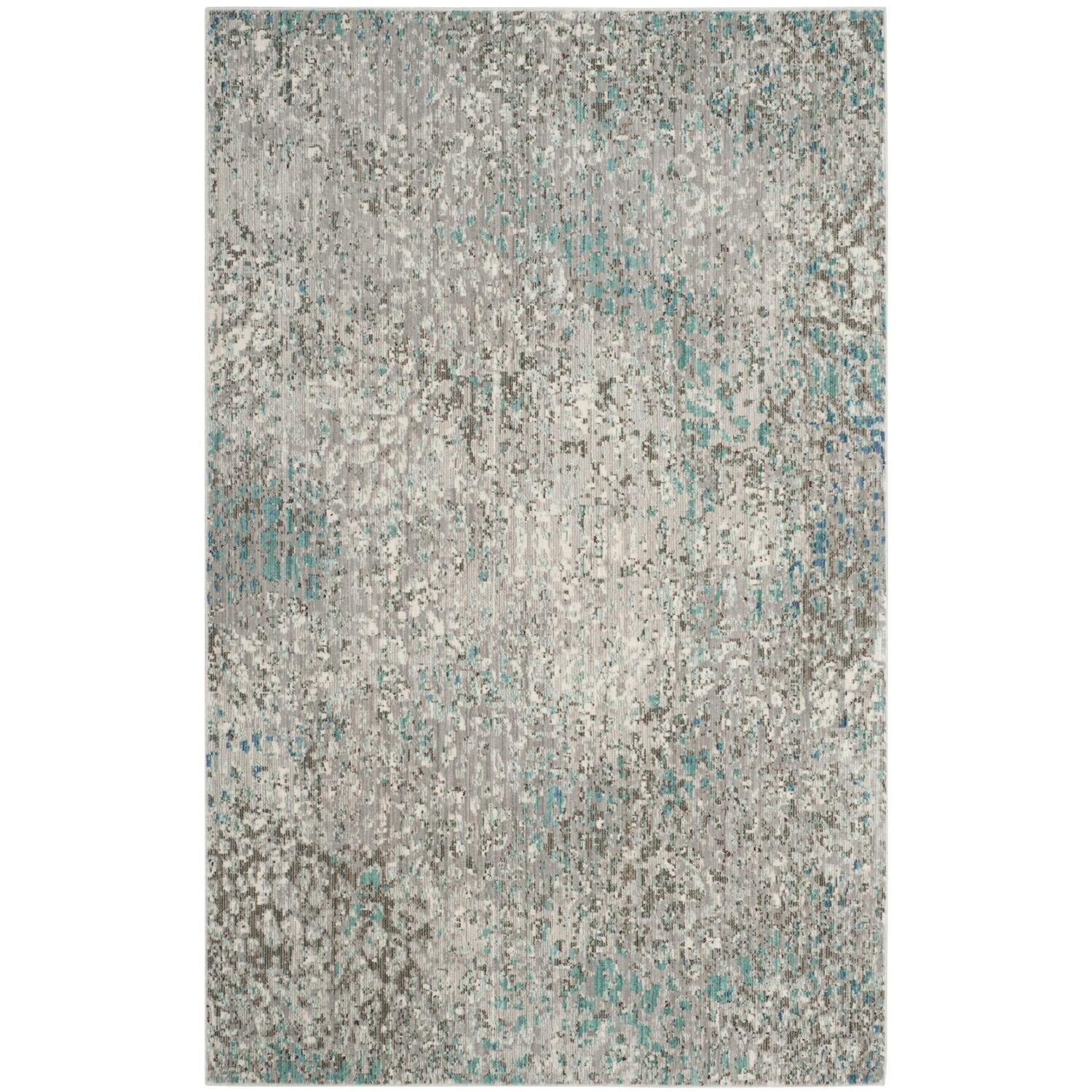 Abstract Grey & Light Blue Synthetic 4' x 6' Reversible Rug