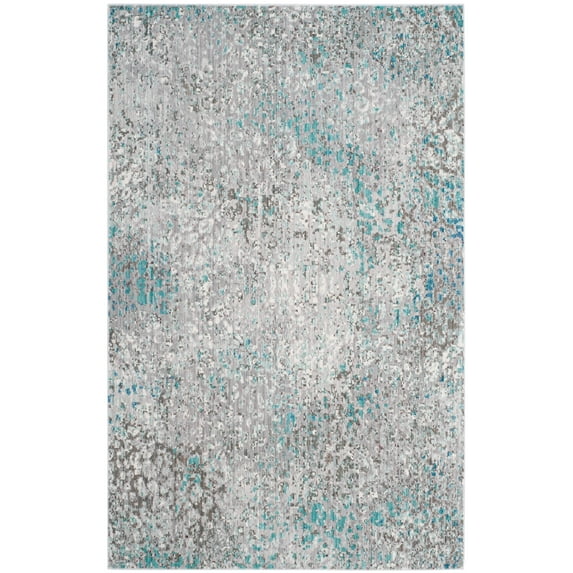 SAFAVIEH Mystique Graham Distressed Polyester Area Rug, Grey/Light Blue, 4' x 6'