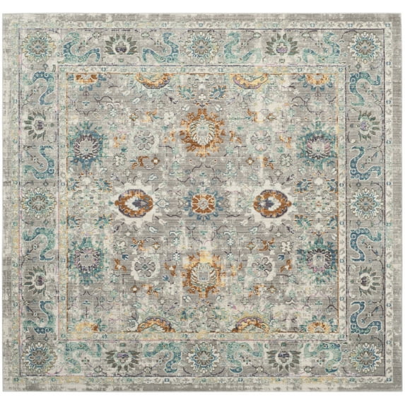 SAFAVIEH Mystique Kevin Distressed Polyester Area Rug, Grey/Multi, 6'7" x 6'7" Square