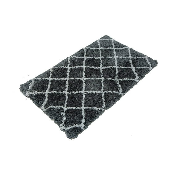 MystiqueDecors Shaggy 27X45" Gray & White Moroccan Trellis Design Shag Rug Soft Contemprary Living Room, Bedroom Handmade Microfiber Area Rug