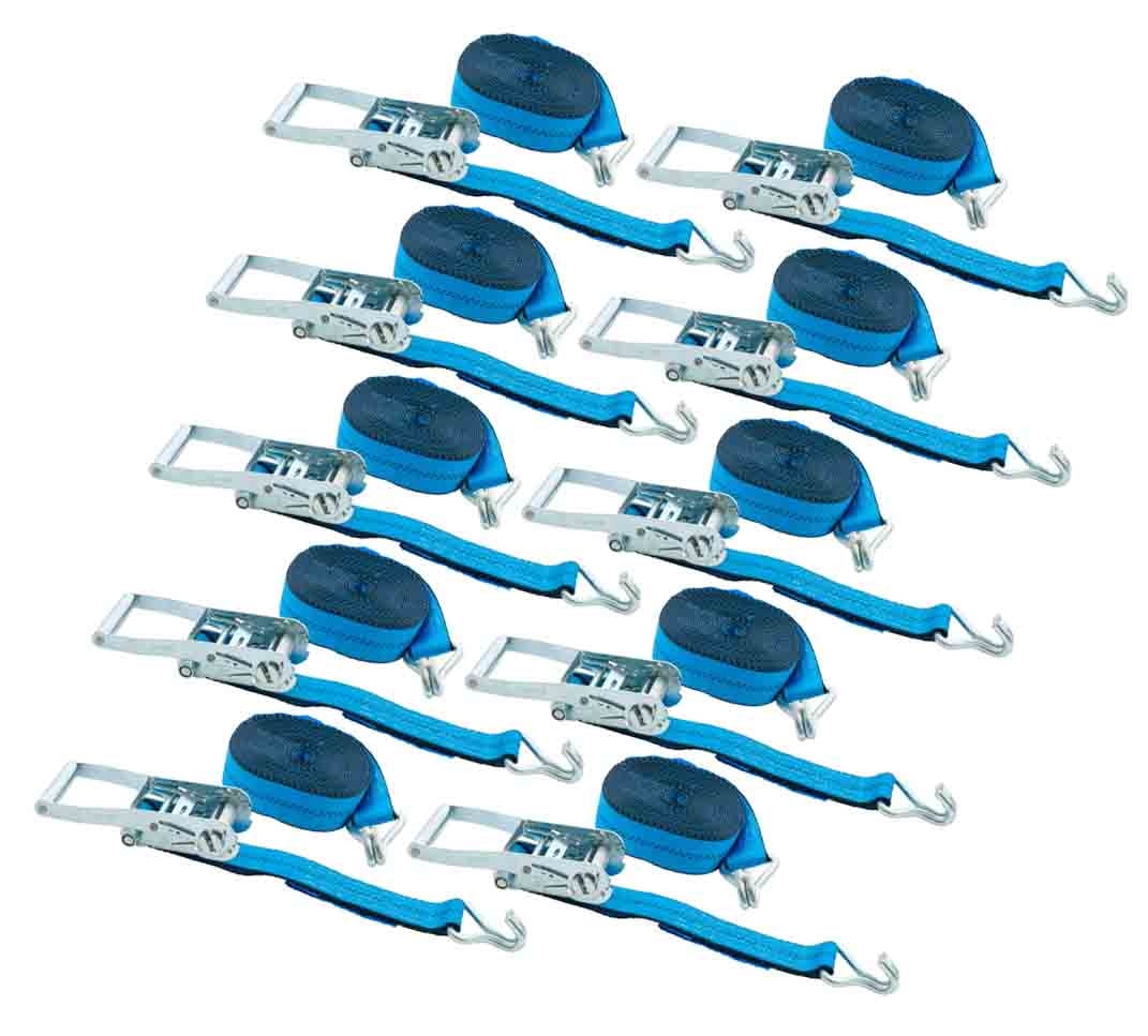 Mytee Products (10 Pack) 2 Inch x 30 FT Blue Ratchet Strap with J Hooks - 10,000 Lbs Breaking Strength - Heavy Duty Tie Down Cargo Truck Straps with Wire Hooks for Flatbed, Truck, Trailers Pickup