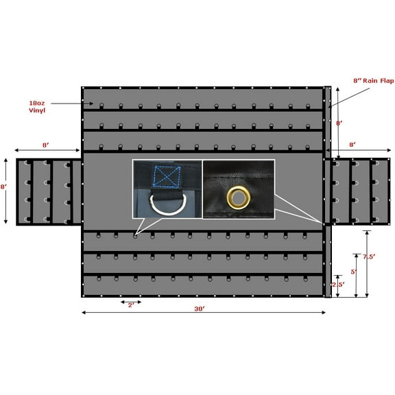 Mytee Products 18oz Lumber Tarp Double Flap 24x30 (8' Drop) Trucking Tarps