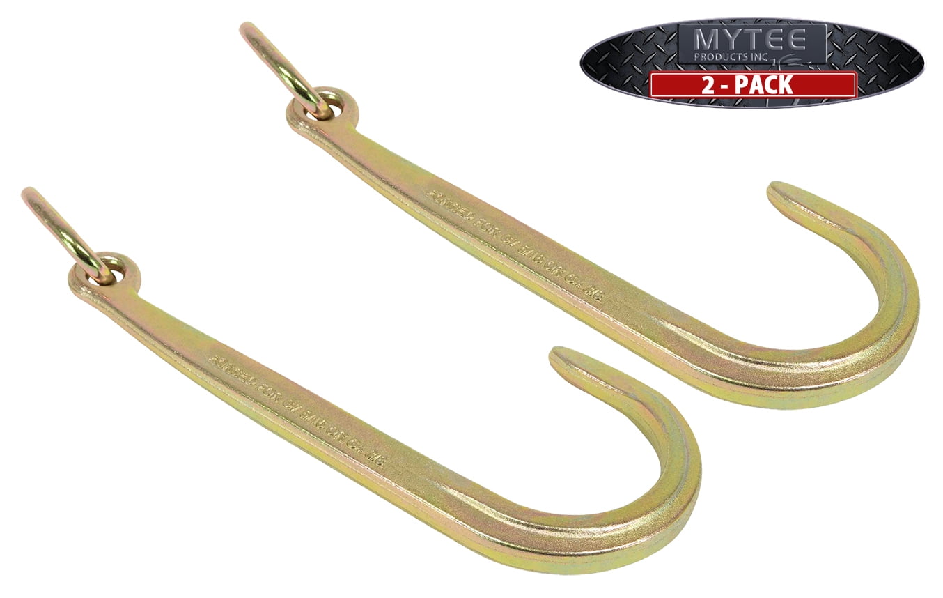 Mytee Products (2 Pack) 15 Inch J Hook Heavy Duty Grade G70 Tow Axle Strap  Wrecker Roll Back Clevis 5400# 