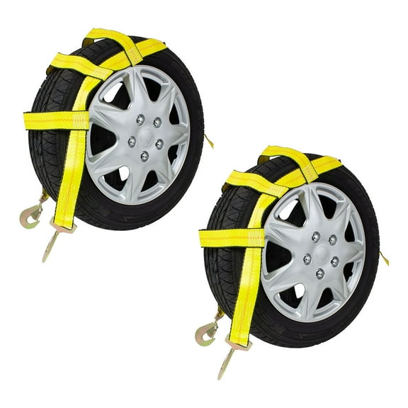 (2 Pack) Tow Dolly Wheel Net Basket Straps w/ Snap Hooks Auto Tie Down (No Ratchet)