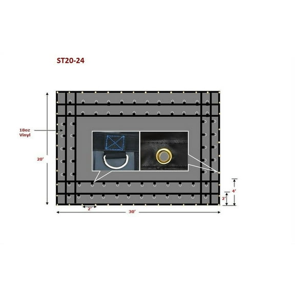 Mytee Products 20' x 24' Flatbed Truck 18 Oz Steel Machinery Tarp with 6 FT Drop - Black Heavy Duty Vinyl Waterproof Tarp for Trailers to Protect Cargo from Wind, Rain, Snow and Sun