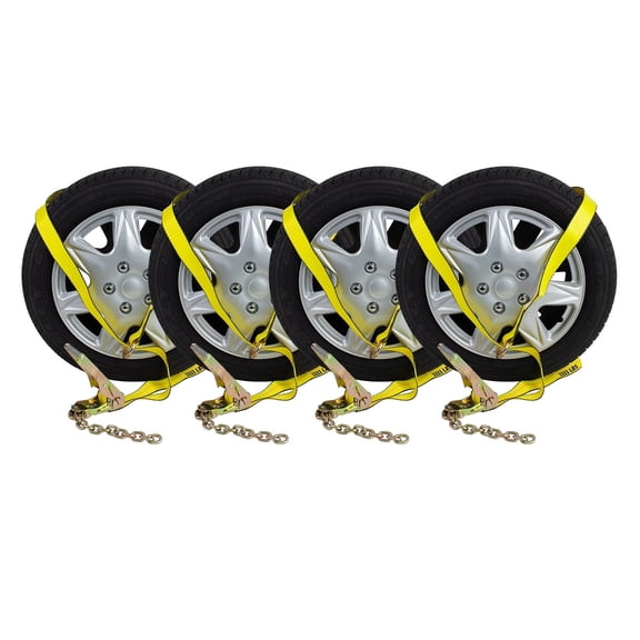 Mytee Products (4 Pack) 2" Chain Ratchets & Lasso Straps Tow Truck Wrecker Car Hauler Wheel Lift