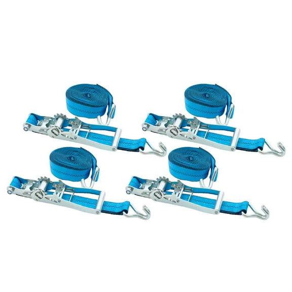 Mytee Products (4 Pack) 2 Inch x 15 FT Blue Ratchet Strap with J Hooks - 10,000 Lbs Breaking Strength - Heavy Duty Tie Down Cargo Truck Straps with Wire Hooks for Flatbed, Truck, Trailers Pickup