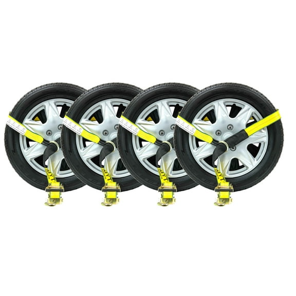 Mytee Products (4 Pack) 2" x10' Lasso Ratchet Strap with J Finger Hook Wheel Net Auto Tow Towing Car Hauler Down