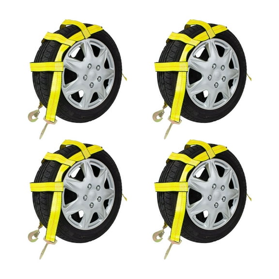 Tow Dolly Wheel Net Basket Straps w/ Snap Hooks Auto Tie Down (No Ratchet) - 4 Pack