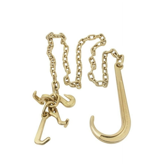 Mytee Products 5/16" x 8' Long Shank J Hook Tow Chain with RTJ Cluster & Grab Hook, 4700 lbs WLL - Heavy Duty Grade 70 Transport Tow Chain J Hook