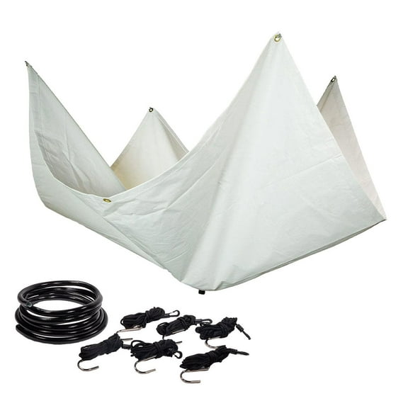 Mytee Products 5' x 5' White Drain Tarp - Vinyl Coated Material Ceiling Roof Leak Diverter Waterproof Tarp with Heavy Duty Grommets in Each Corner - Easy Hanging and Reusable