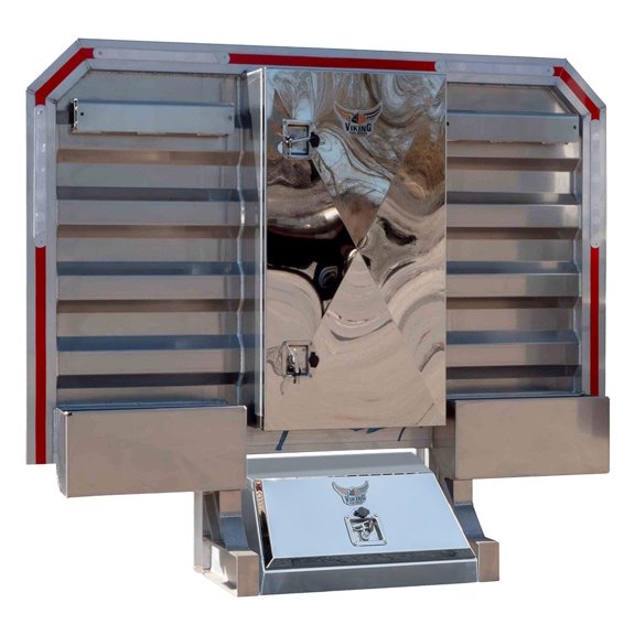 Mytee Products 68"x80" Sleeper Cab Headache Rack & 27"x24"x11" Aluminum Logger Tool Box Kit for Semi Truck, Flatbed Trailer, Mirror Finish, Center Box, 2 Chain Hangers & Half Trays