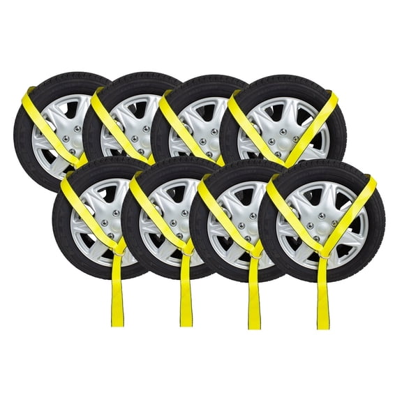 (8 Pack) 2"x12' Winch Lasso Strap w/ "O" Ring Auto Tow Tie Down Wheel Net