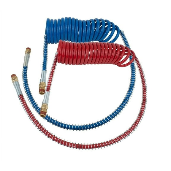Air Brake Coiled/Hose Assembly - 15Ft w/ 40" Pigtails Trailer End & 12" Tractor End - Air Lines for Semi Truck - Trailer Air Brake Hose Kit