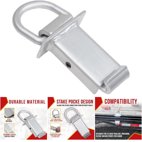 Mytee Products D-Ring Stake Pocket DRSPO Flatbed Truck Tie Down Anchors with 5/8 Inch D-Rings, 10-1/4" x 4-15/16" x 2-7/16"