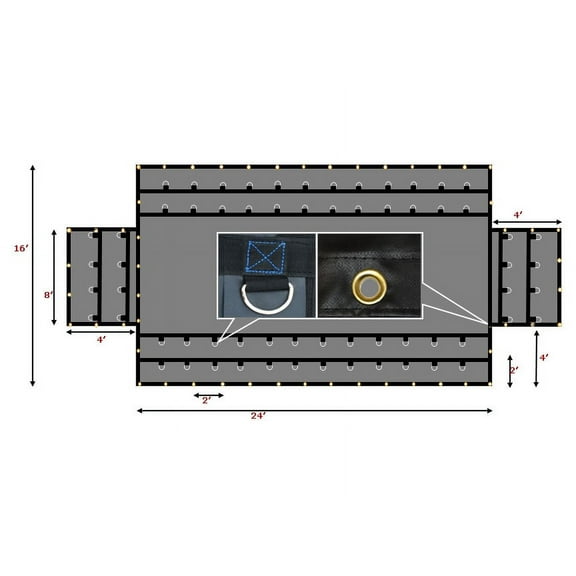 Mytee Products Flatbed Tarps 18oz Steel Tarp 16' x 24' with 2 Flaps