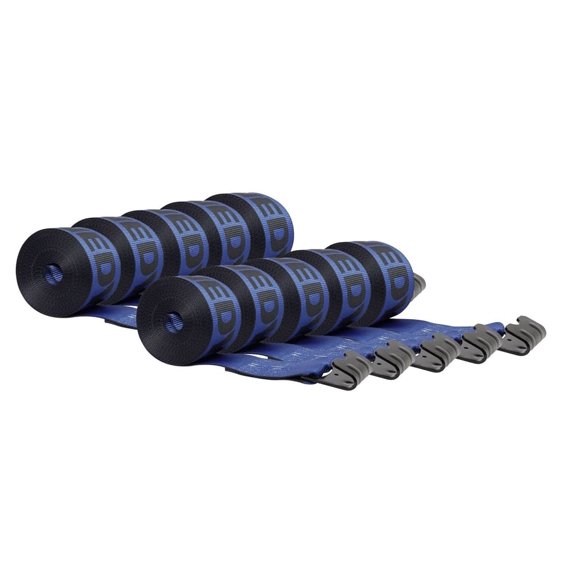 Kinedyne Winch Straps 4" x 30" Blue Heavy Duty Tie down w/ Flat Hooks WLL# 5400 lbs | 4 Inch Cargo Control for Flatbed Truck Utility Trailer ( 10 Pack)
