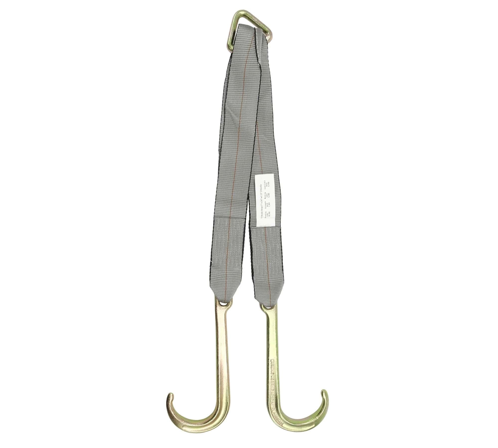 Tow Straps V Bridle 3" x 24" w/ 15" Long Shank J Hooks 5400 lbs Working Load | Recovery V Strap for Car Wrecker Rollback, Car Hauler Carrier