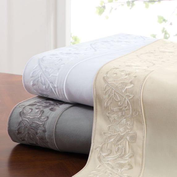 Mytex Belmont Square Full Leaf Embroidered Sheet Set in Medium Gray