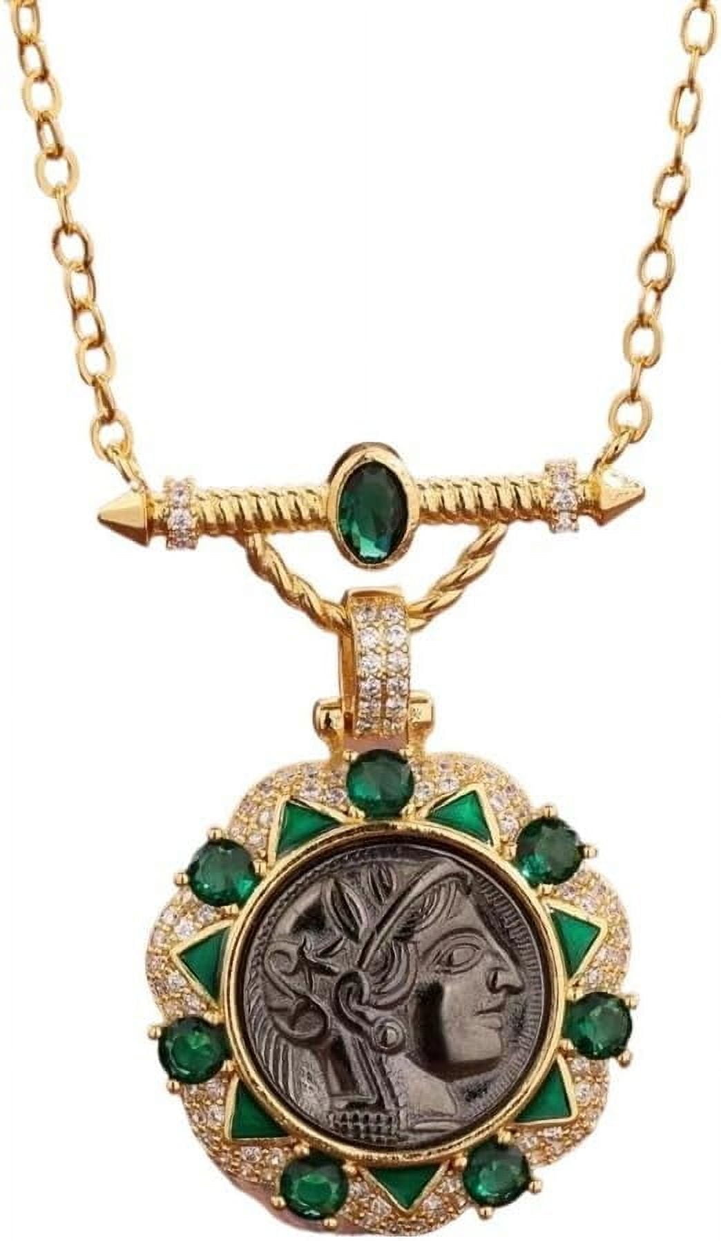Myth Apolllo Necklace,Medallion Cubic Zirconia Coin Necklace for Women ...