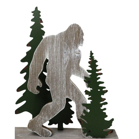 Myth Legend Sasquatch Bigfoot by Pine Trees Wooden Silhouette Cutout Sculpture