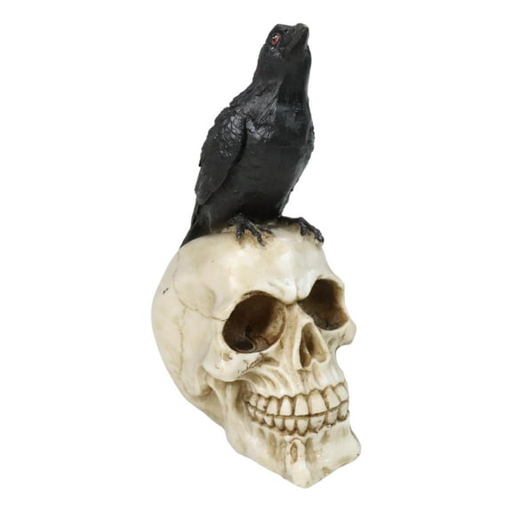 Myth and Legends Black Odin Raven Crow Perching On Skull Decorative Figurine