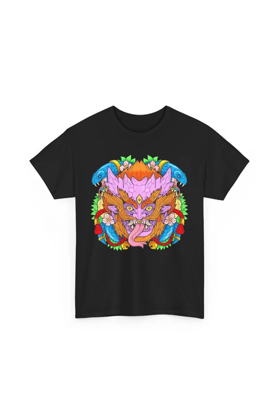 Mythic Creature Oni Serpent Floral Graphic Unisex T-Shirt, S-5XL