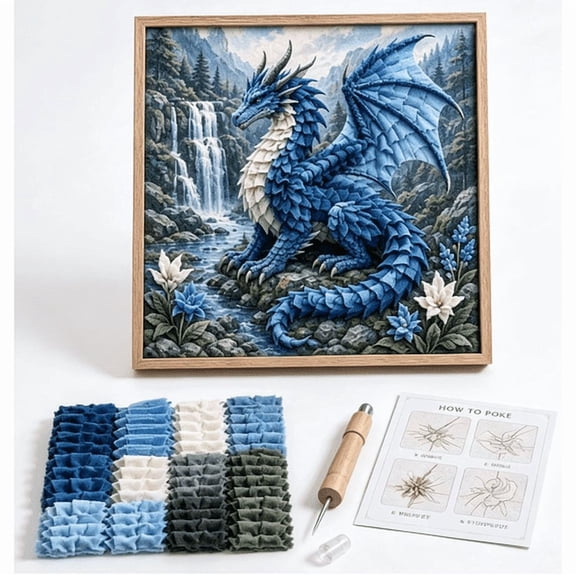 Mythic Dragon Realms 3D Fabric Poke Art Kit, 3D Fabric Poke Art Kit for Beginners with Pre-Cut Squares, DIY Dragon Fabric Poke Craft Kit Gifts for Dragon Fans & Lovers(RL)