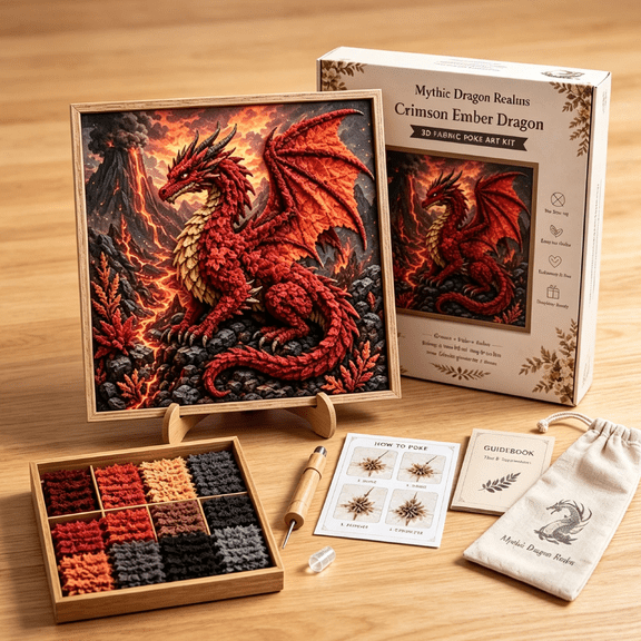 Mythic Dragon Realms 3D Fabric Poke Art Kit,3D Layered Texture Dragon Fabric Poke Craft,Complete DIY Supplies for Beginners,Fantasy Wall Ornament Gift for Dragon Fans