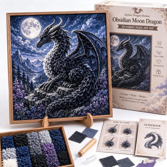 Mythic Dragon Realms 3D Fabric Poke Art Kit, DIY Dragon Craft Decor, 3D Fabric Poke Art Kit with Layered Texture, Beginner-Friendly Poke Craft for Relaxing DIY Projects, Fantasy Home Decor