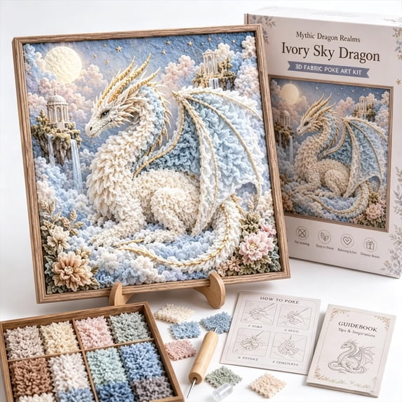 Mythic Dragon Realms 3D Fabric Poke Art Kit, DIY Dragon Craft Decor, 3D Fabric Poke Art Kit with Layered Texture, Beginner-Friendly Poke Craft for Relaxing DIY Projects, Fantasy Home Decor
