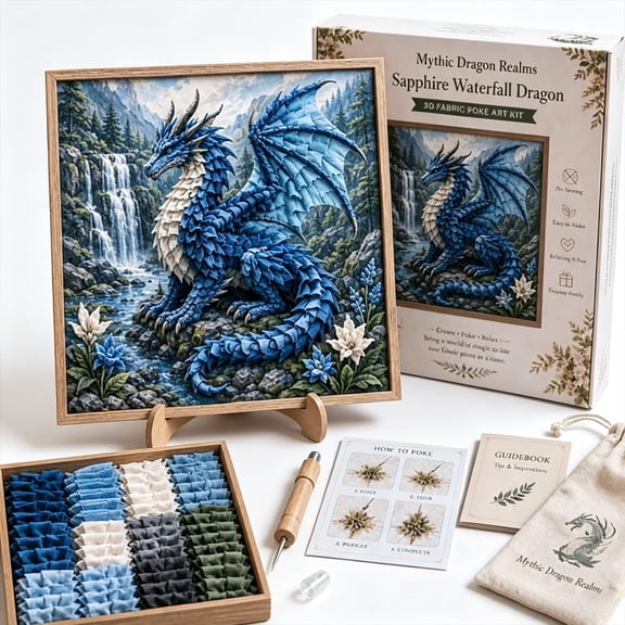 Mythic Dragon Realms 3D Fabric Poke Art Kit DIY Dragon Craft Decor Beginner Friendly Poke And Tuck Fantasy Art Project for Home Display Gift