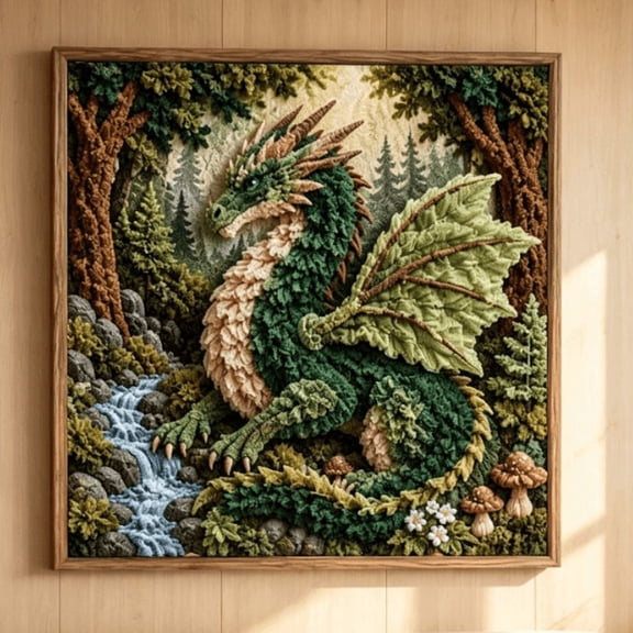 Mythic Dragon Realms 3D Fabric Poke Art Kit, DIY Dragon Fabric Poke Craft for Adults, Pre-Cut Fabric Squares, Handmade Fantasy Wall Ornament, Gift for Dragon Fans (Green Dragon)