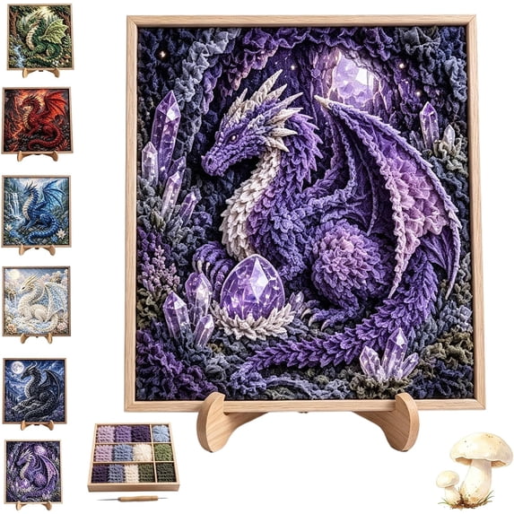 Mythic Dragon Realms 3D Fabric Poke Art Kit, Explore Unique Fantasy Worlds | Simple and Easy To Start, Stunning 3D Dragon Art, An Easy Punch-needle Craft Perfect for Beginners(Dragon-Purple)