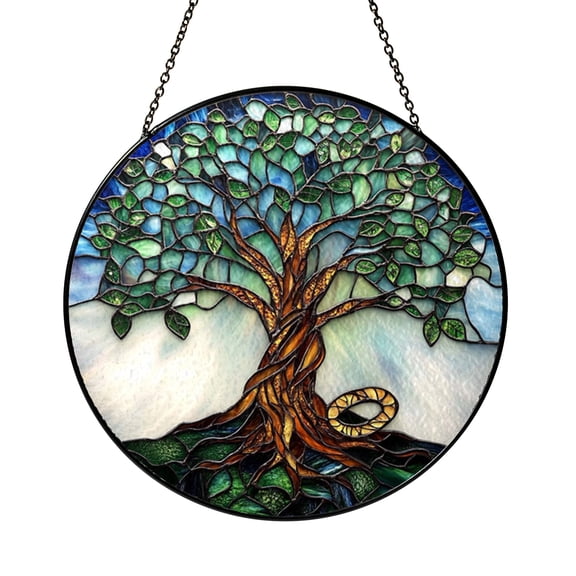 Mythic Tree and Serpent Art Glass Window Hanging – Decorative Art2101
