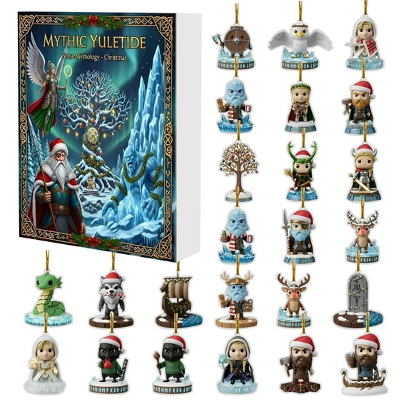 Mythic Yuletide Norse Mythology Christmas Ornament Set Collectible Figures Holiday Decorations Gift Box Included