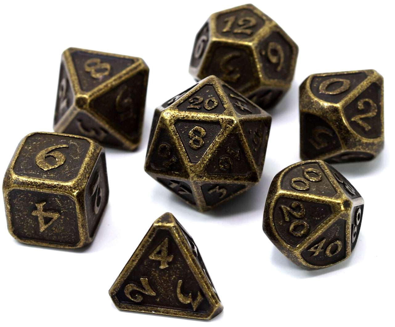 Mythica Dark Gold Metal Polyhedral 7-Die Dice Set