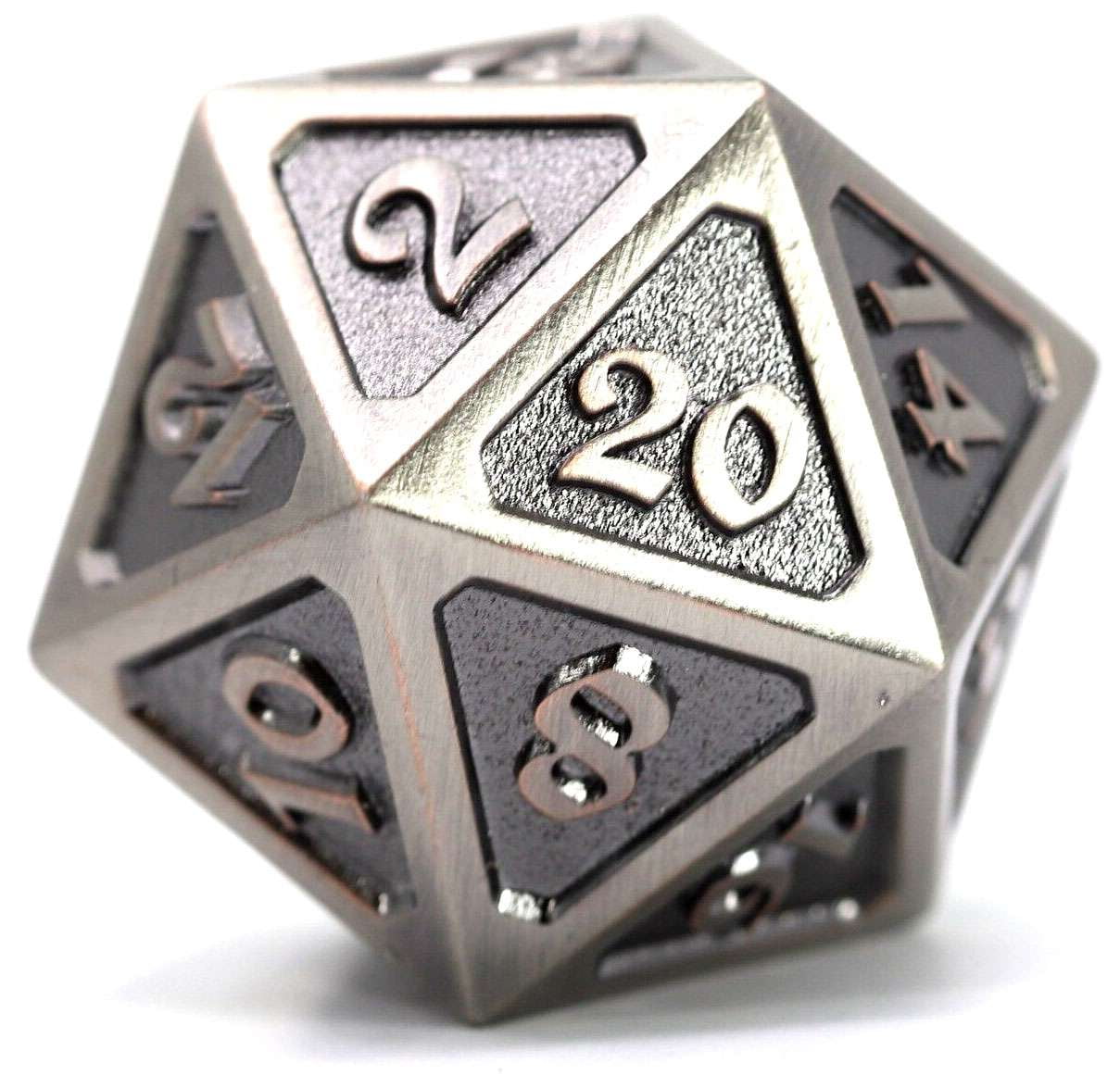 Mythica Dire Battleworn Silver D20 Metal Polyhedral Die