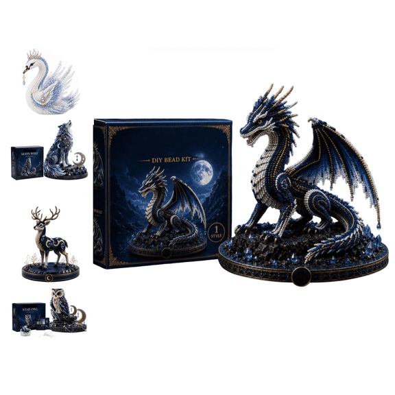 Mythical Animal DIY Bead Kit, Mythical Themed Bead Embroidery Set, 3D Beaded Animal Making Kit for Relaxation and Creative Art Expression (Dragon)