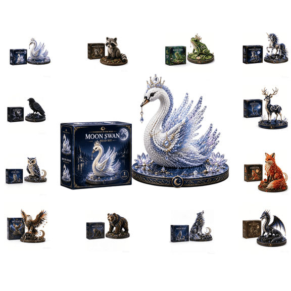 Mythical Animal DIY Beading Kit, 3D Beaded Animal Craft Set for Beginners, 12 Collectible Wild Guardian Designs, All-In-One Handmade Figurine Making Kit for Hobbyists (Moon Swan)