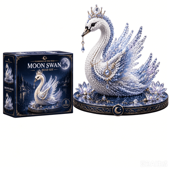 Mythical Animal DIY Beading Kit, 3D Beaded Animal Craft Set for Beginners, 12 Collectible Wild Guardian Designs, All-In-One Handmade Figurine Making Kit for Hobbyists (Moon Swan)