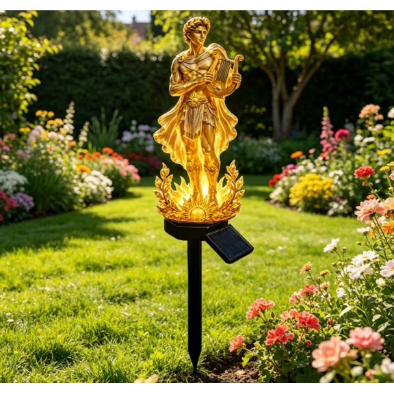 Mythical Apollo Solar Powered Ground Insert Lights, Glowing Laurel Base Sun God Solar Garden Statue Lamp, Weatherproof Outdoor Yard Walkway Ornament Landscape Decor