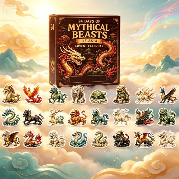 Mythical Beasts Advent Calendar, Christmas Advent Calendar with 24 Pieces 2D Acrylic Fantasy Charms, Christmas Countdown Gift for Fantasy Fans, Dragon Lovers, Collectors