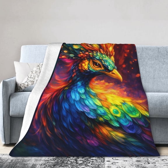 Mythical Bird Blanket Gift Cozy Soft Home Decor Featuring Vibrant Feather Crown 50x40