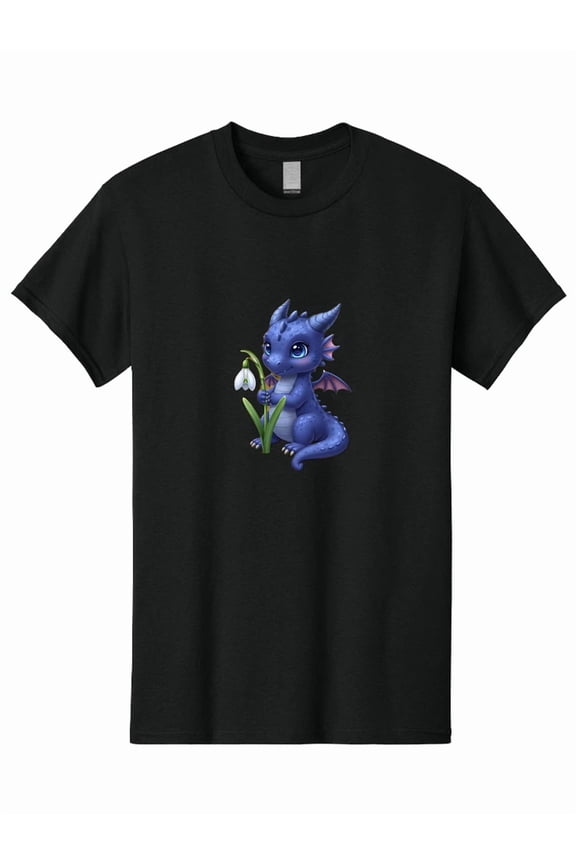 Mythical Blue Dragon Design with Snowdrop Flower Summer Apparel Unisex T-Shirt, up to Size 5XL