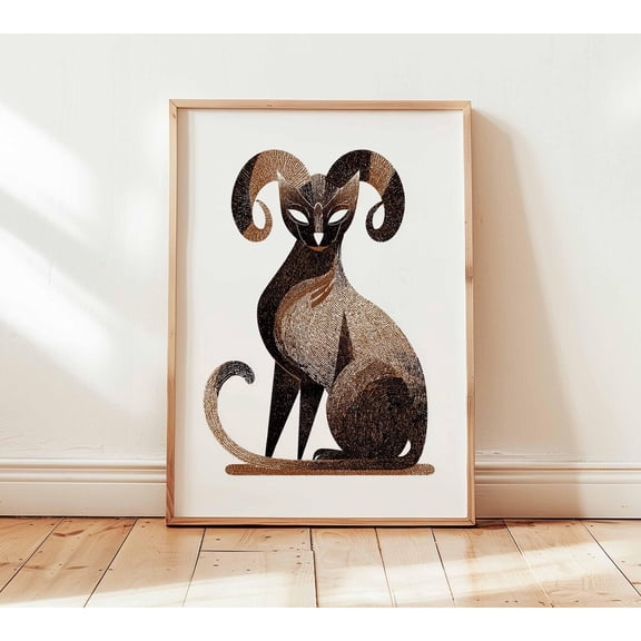 Mythical Cat Ram Horn Cat Surreal Fantasy Animal Mystical Home Decor Unframed Paper Print