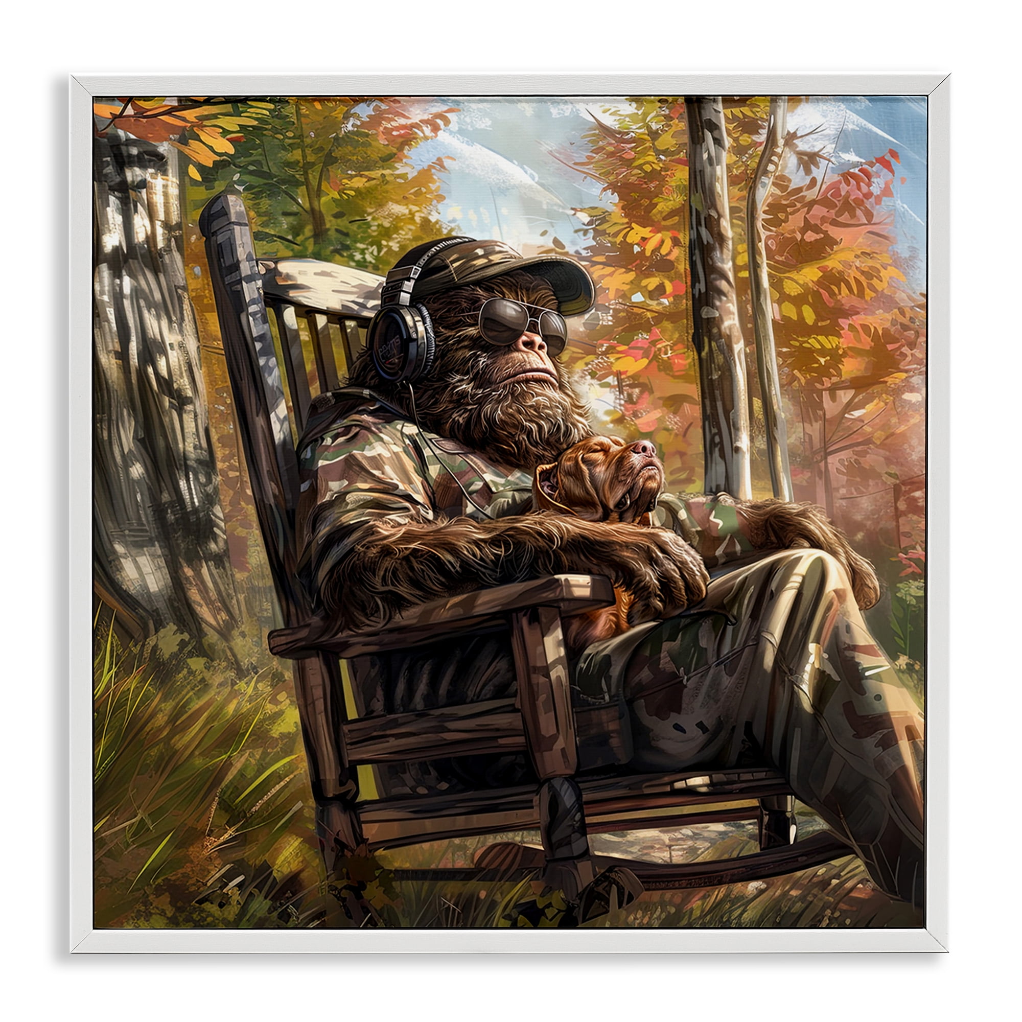 Mythical Creature with Headphones White Framed Giclee Art, design by Jim Baldwin
