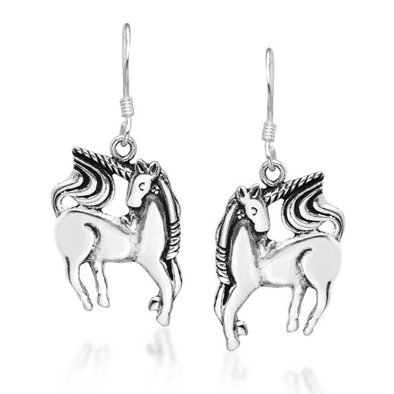 Mythical Dancing Unicorn Horse Sterling Silver Dangle Earrings